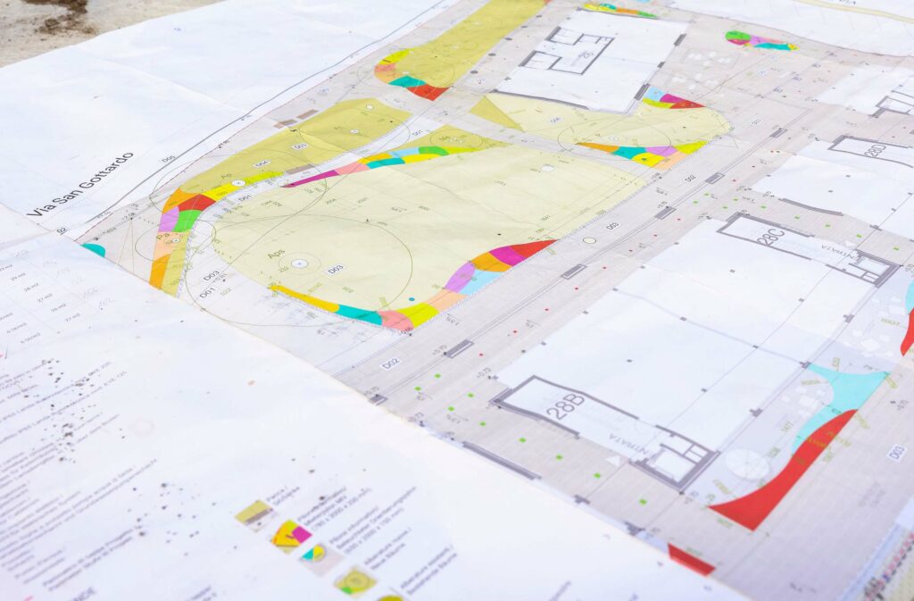 Planimetria dettagliata per lavori di giardinaggio, mostra il servizio di Progettazione di Acerbis Paesagistica.